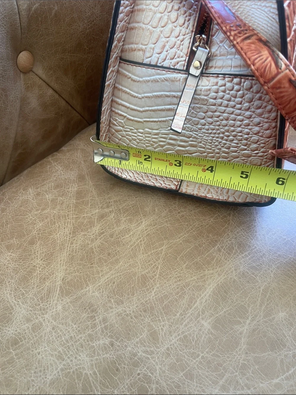 Croc-Embossed Satchel Handbag in Burnt Orange-Cream